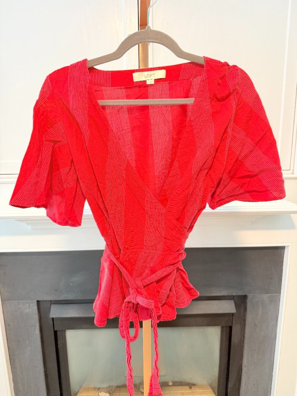 ❤️ LOFT | Small | Red Wrap Tie Blouse Short Sleeve